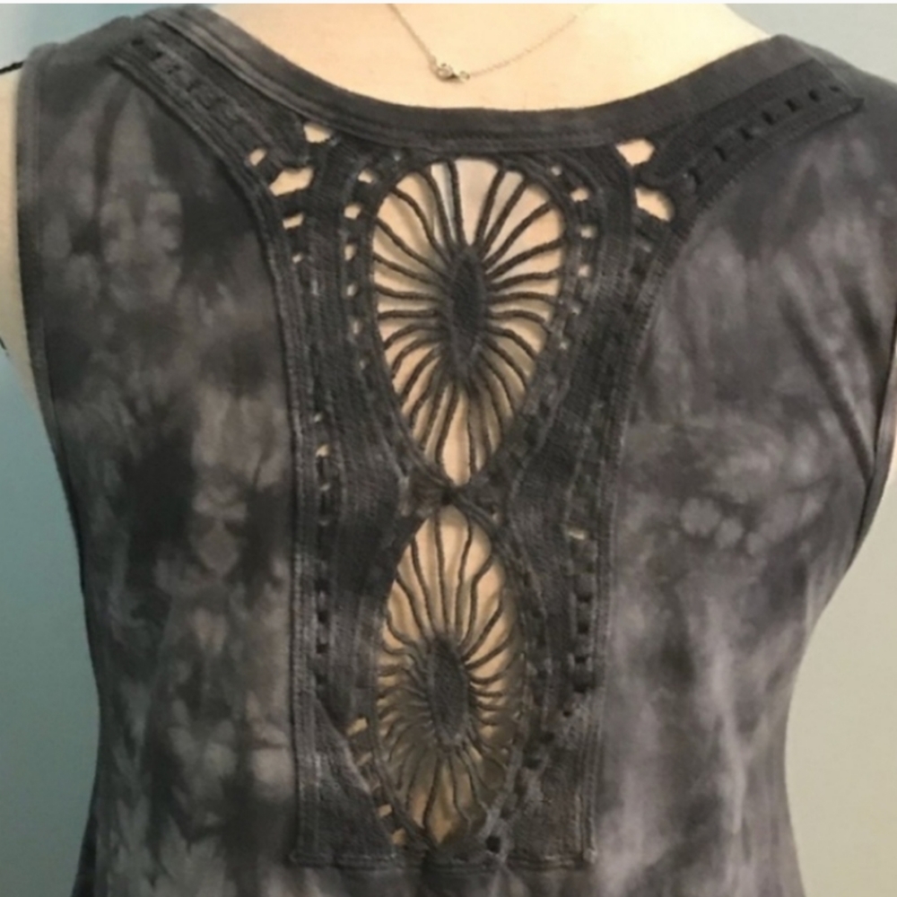 GUC AMERICAN AGE Made-In-USA Boho Cotton Scoop-Neck Tie-Died Mini Dress Tunic - Picture 3 of 4